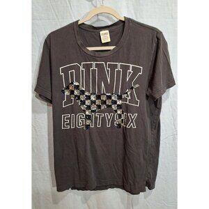 Victoria's Secret Pink Bling Campus Tee Shirt Gray Black Dog Sm